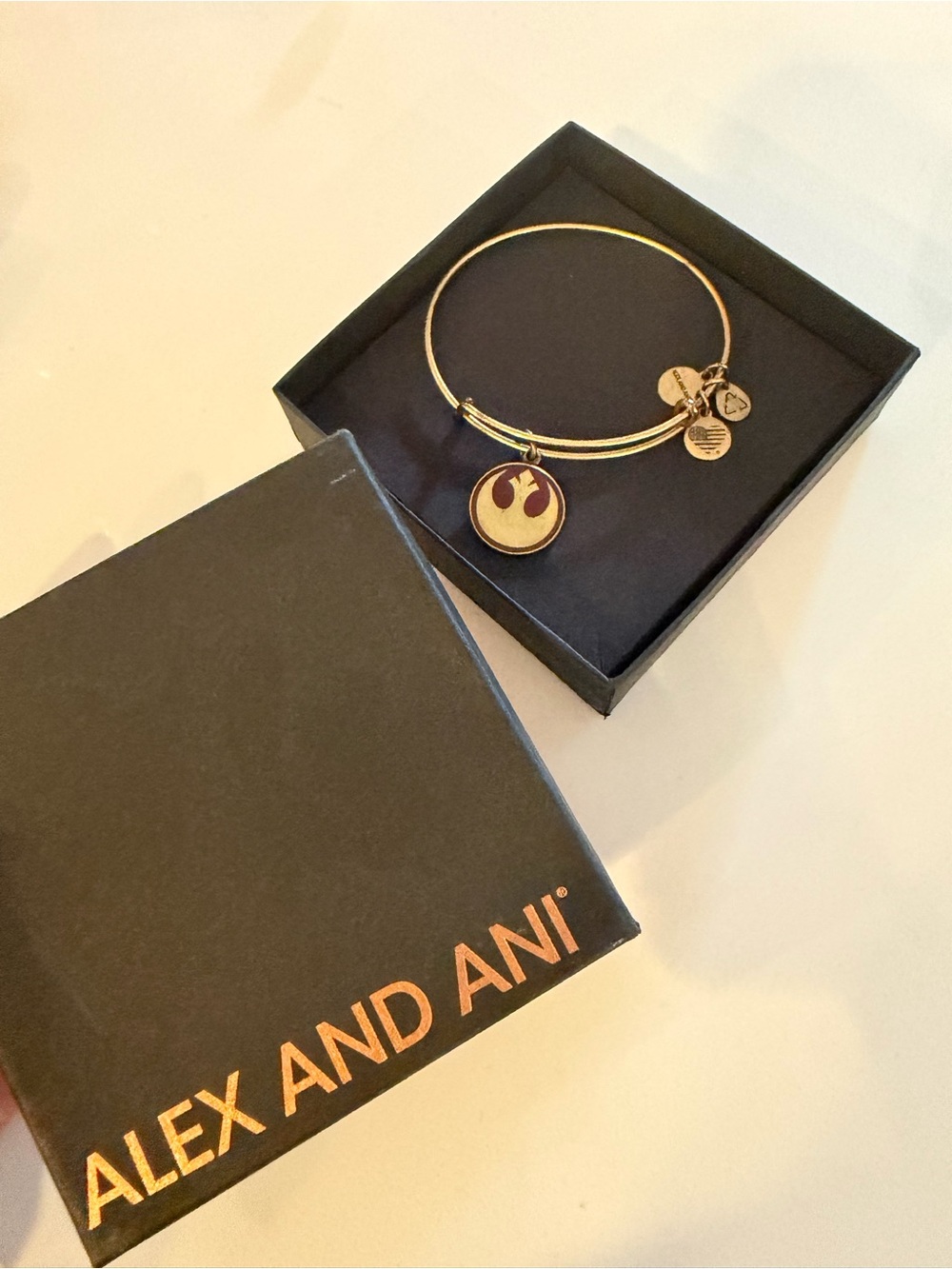 Alex and Ani Gold Rebel Alliance Charm Bangle - Gold and Dark Red